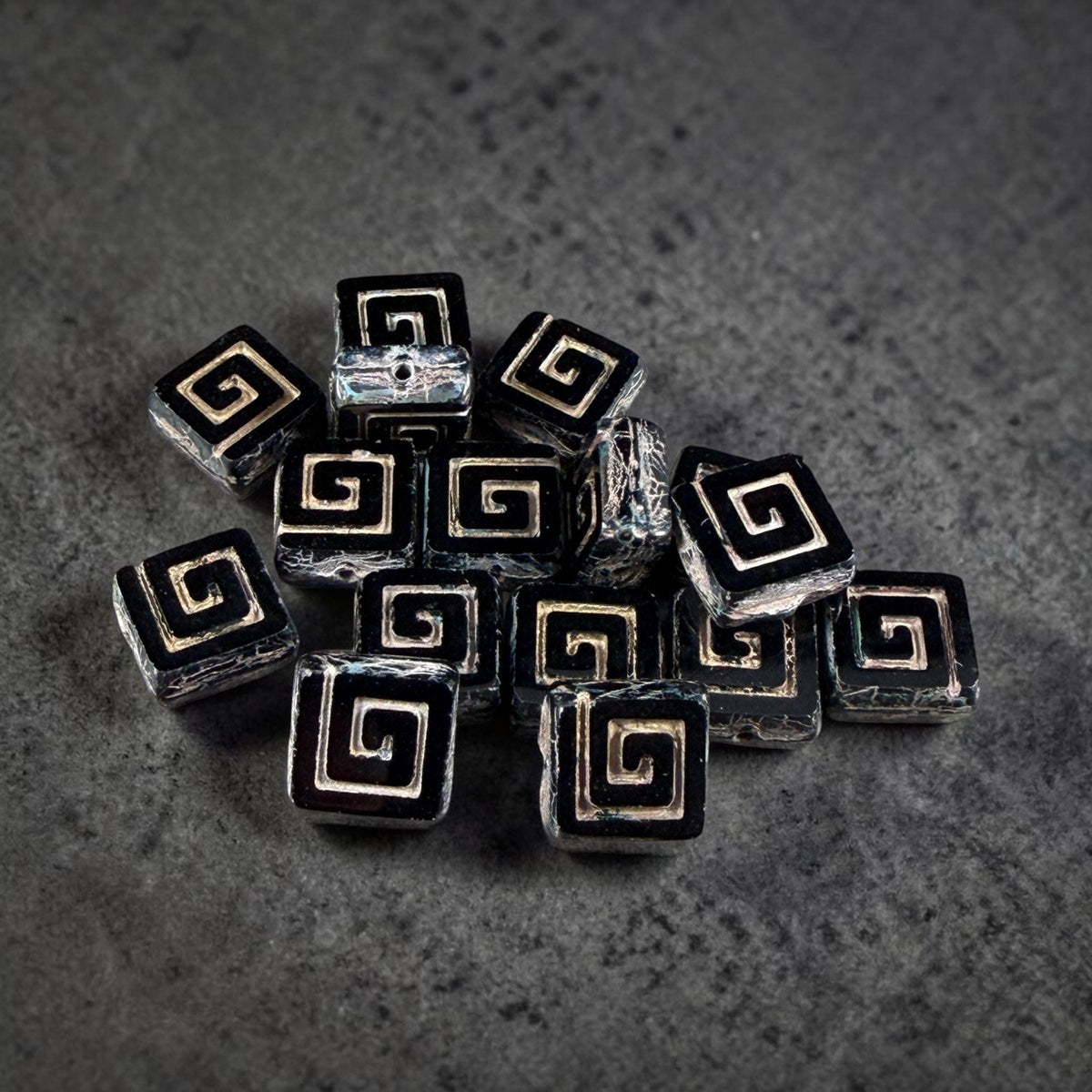 Czech Glass Beads, 9mm Square Black Picasso Bead (CSq-BkT) * Qty. 10