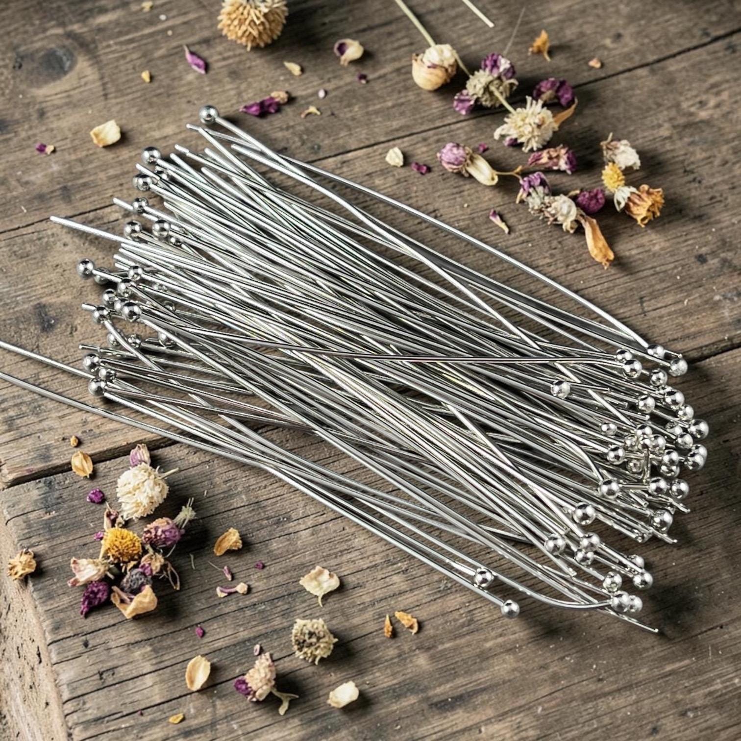 Antiqued Silver Ball Headpins - 2-1/4" 21g Platinum Plated Brass (YW0002-26C-P) * Qty. 100