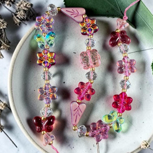 Exclusive Bead Bungalow Mix - Flowers and Butterflies, Nature Theme Glass Beads (CBF418.17)