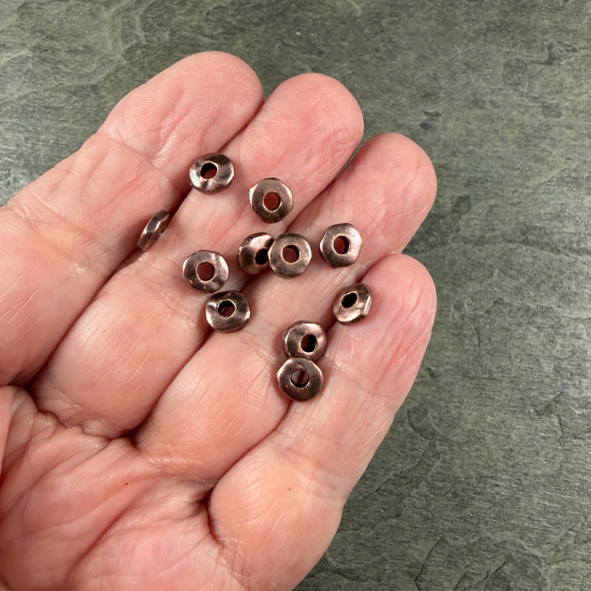 TierraCast 6.5mm Organic Rondelle with Large 2mm Hole, Antiqued Copper Plated (PF/409-87) * 20 Beads