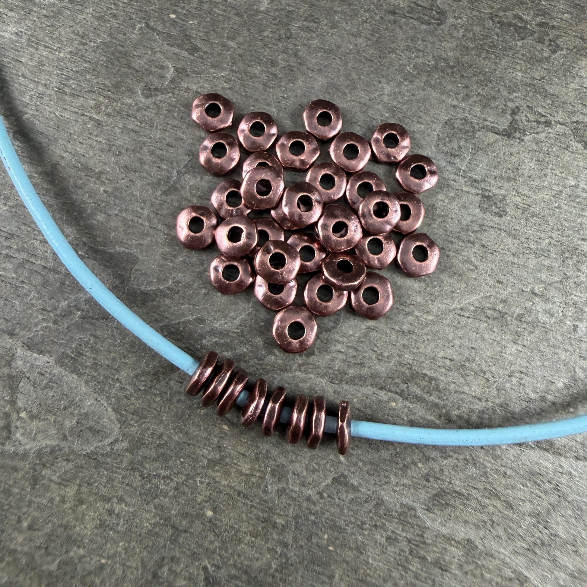 TierraCast 6.5mm Organic Rondelle with Large 2mm Hole, Antiqued Copper Plated (PF/409-87) * 20 Beads