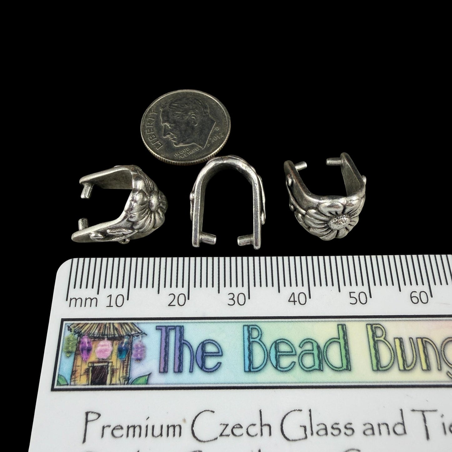 TierraCast 16mm Blossom Pinch Bail, Antiqued Silver Plated (PF/910-77) * Qty. 2