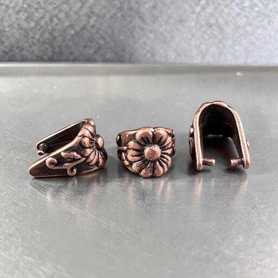 TierraCast 16mm Blossom Pinch Bail, Antiqued Copper Plated (PF/910-87) * Qty. 2
