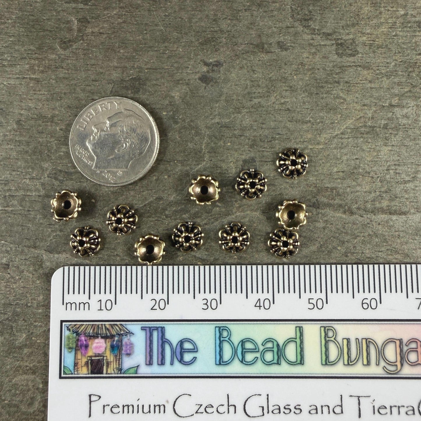 TierraCast Tiffany 6mm Bead Caps, Antiqued Brass Plated (PF/779-57) * Qty. 20