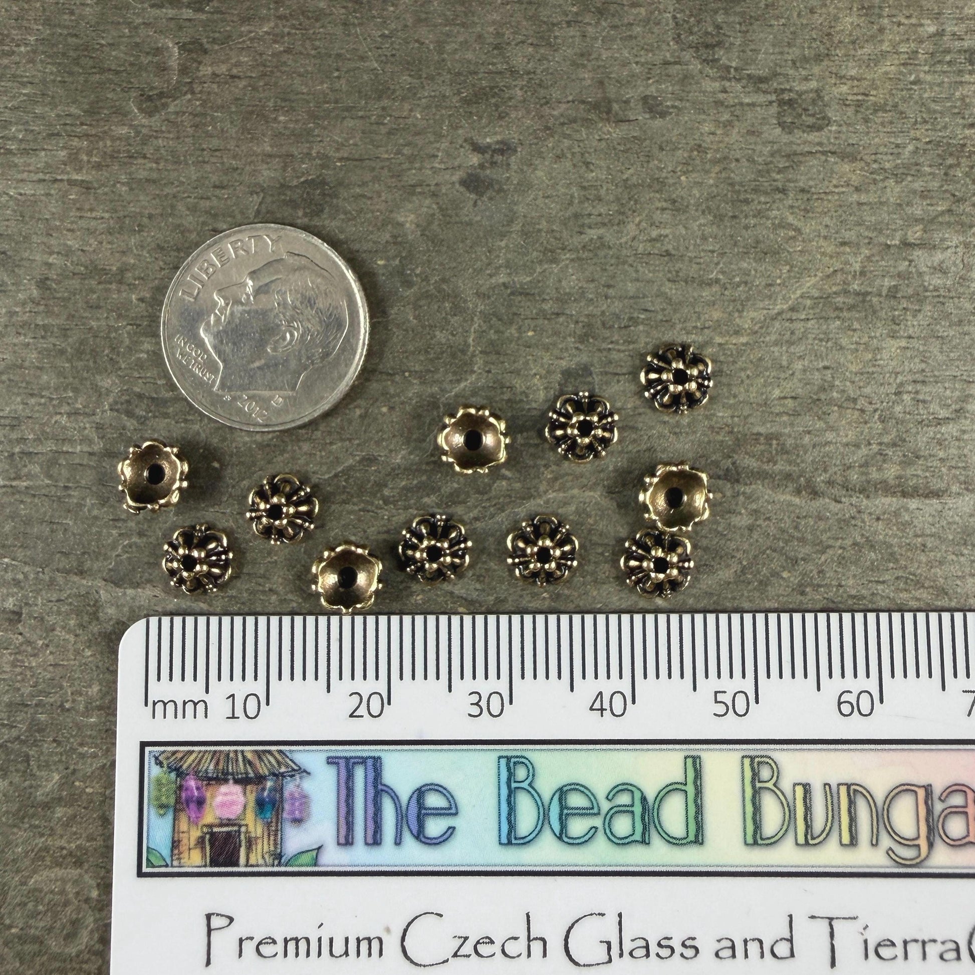 TierraCast Tiffany 6mm Bead Caps, Antiqued Brass Plated (PF/779-57) * Qty. 20