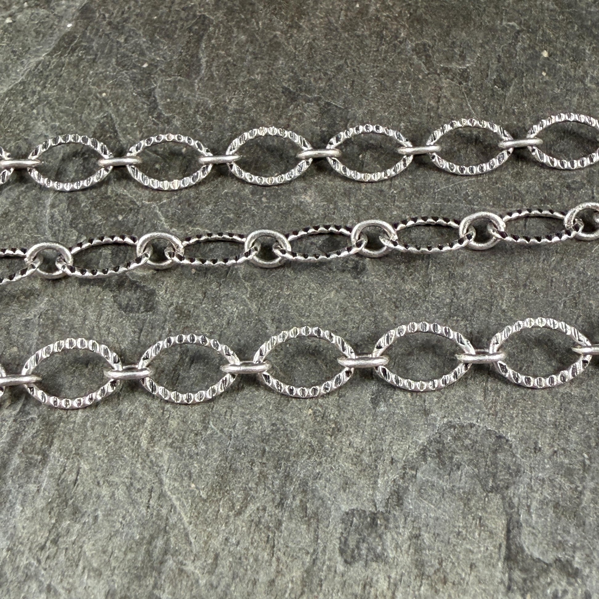 Chain by the Foot - Textured Oval Cable Chain - Antiqued Silver Plated Brass (CH-28AS) * 18" Length