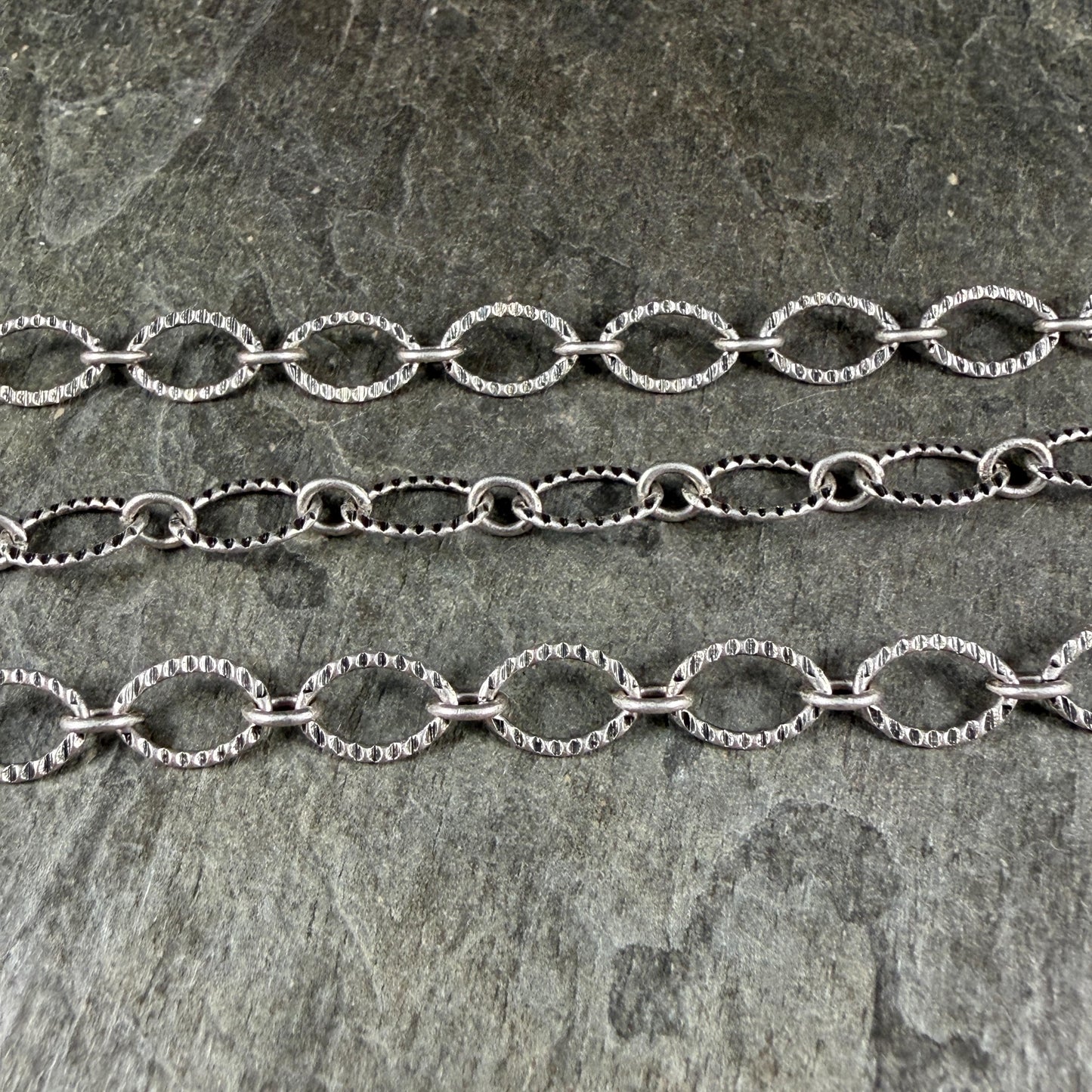 Chain by the Foot - Textured Oval Cable Chain - Antiqued Silver Plated Brass (CH-28AS) * 18" Length