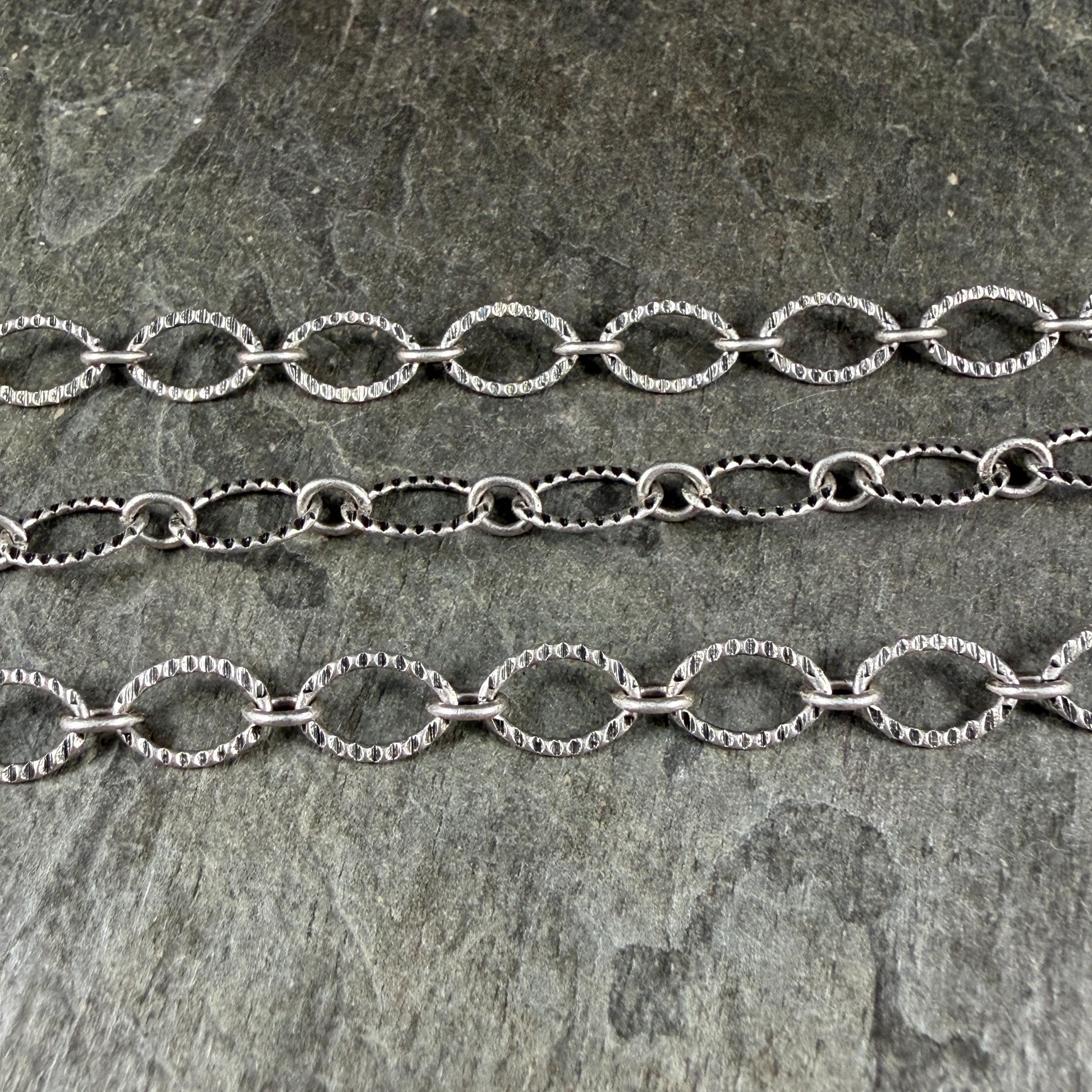 Chain by the Foot - Textured Oval Cable Chain - Antiqued Silver Plated Brass (CH-28AS) * 18" Length
