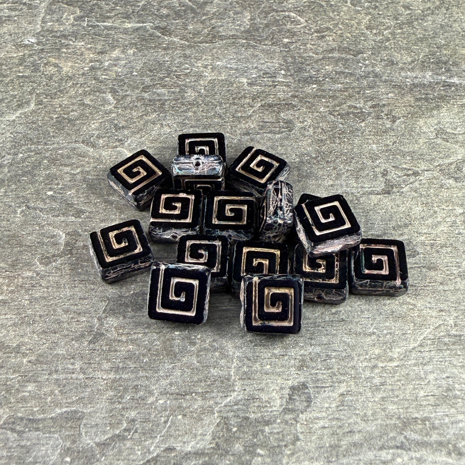 Czech Glass Beads, 9mm Square Black Picasso Bead (CSq-BkT) * Qty. 10