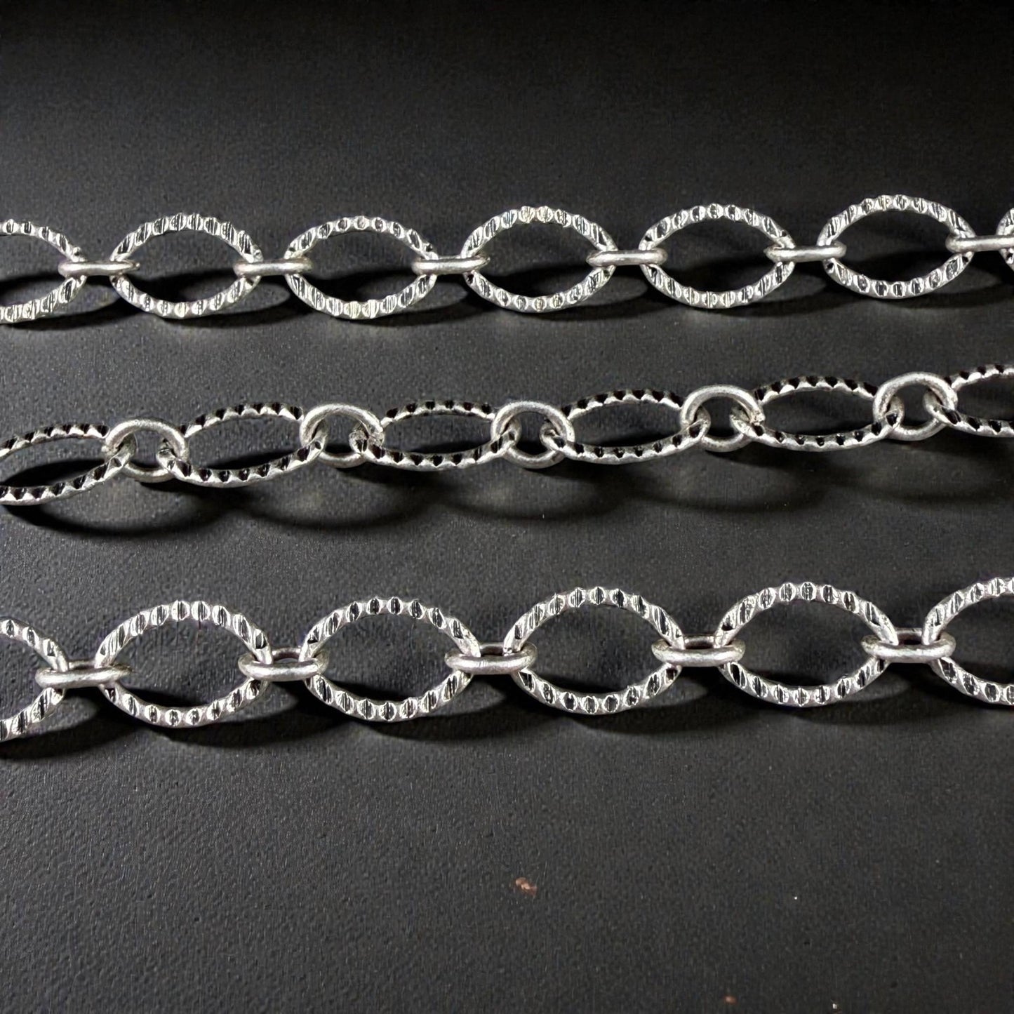 Chain by the Foot - Textured Oval Cable Chain - Antiqued Silver Plated Brass (CH-28AS) * 18" Length