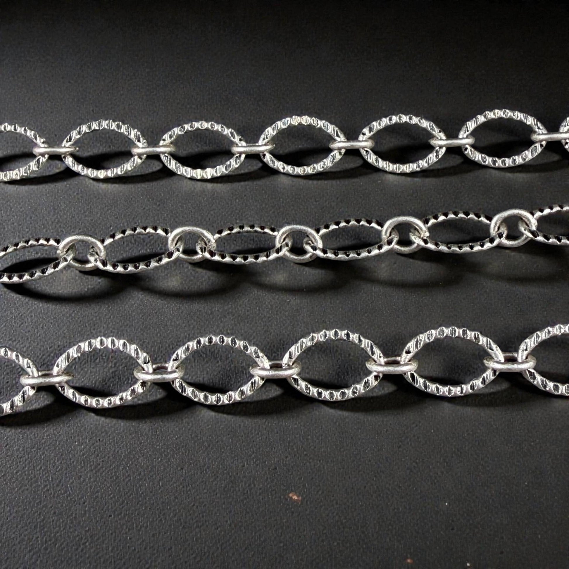 Chain by the Foot - Textured Oval Cable Chain - Antiqued Silver Plated Brass (CH-28AS) * 18" Length