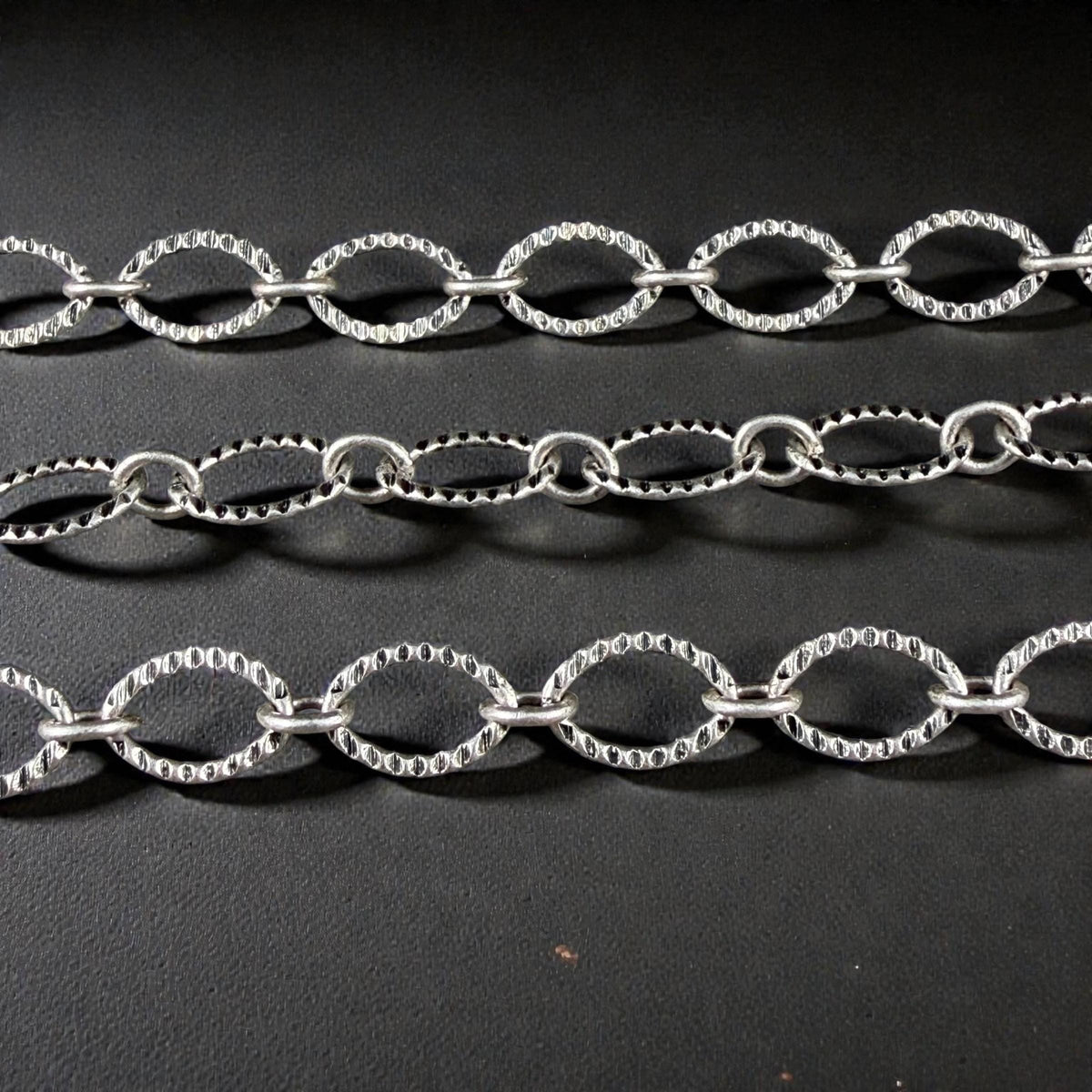 Chain by the Foot - Textured Oval Cable Chain - Antiqued Silver Plated Brass (CH-28AS) * 18" Length
