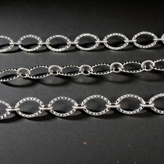 Chain by the Foot - Textured Oval Cable Chain - Antiqued Silver Plated Brass (CH-28AS) * 18" Length