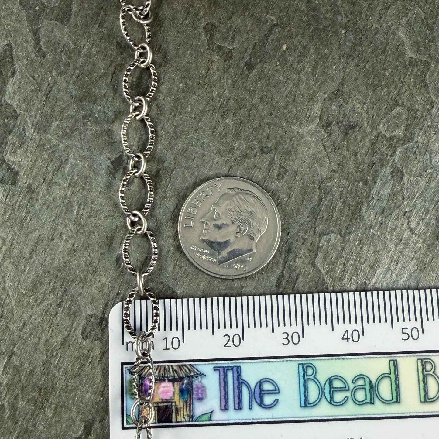 Chain by the Foot - Textured Oval Cable Chain - Antiqued Silver Plated Brass (CH-28AS) * 18" Length