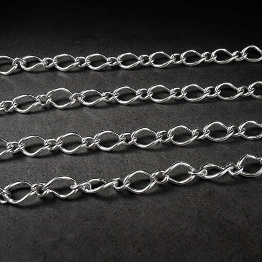 Chain by the Foot - 304 Stainless Steel Figaro Chain, 8x11mm Unwelded Links, Platinum Color (A016-74P-A) * 1 Yard