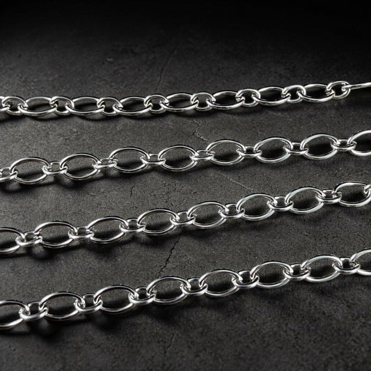 Chain by the Foot - 304 Stainless Steel Oval Cable Chain, 8.5x5.5mm Unwelded Links, Platinum Color (C018-04P) * 1 Yard