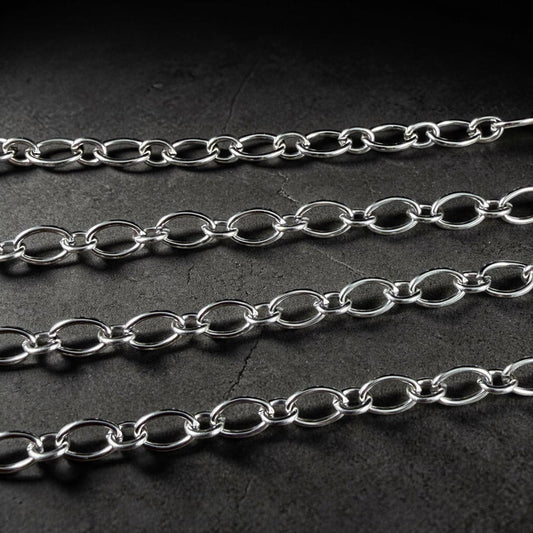 Chain by the Foot - 304 Stainless Steel Oval Cable Chain, 8.5x5.5mm Unwelded Links, Platinum Color (C018-04P) * 1 Yard