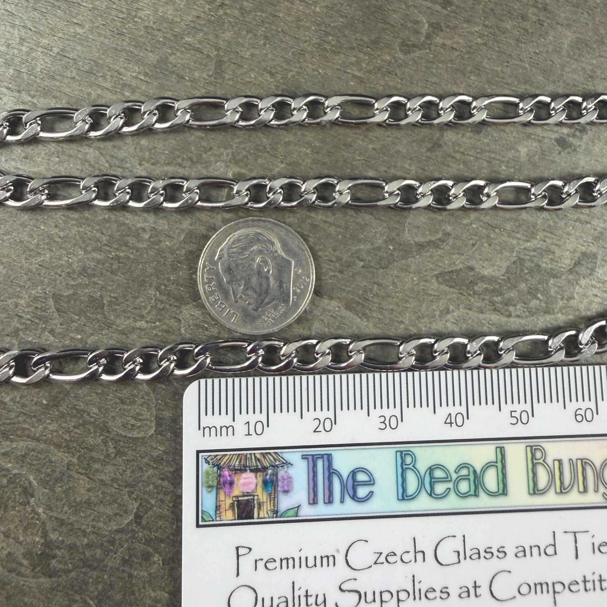 Chain by the Foot - 304 Stainless Steel Figaro Chains, Flat Curb Unwelded, Platinum Color (G005-C-04P) * 1 Yard