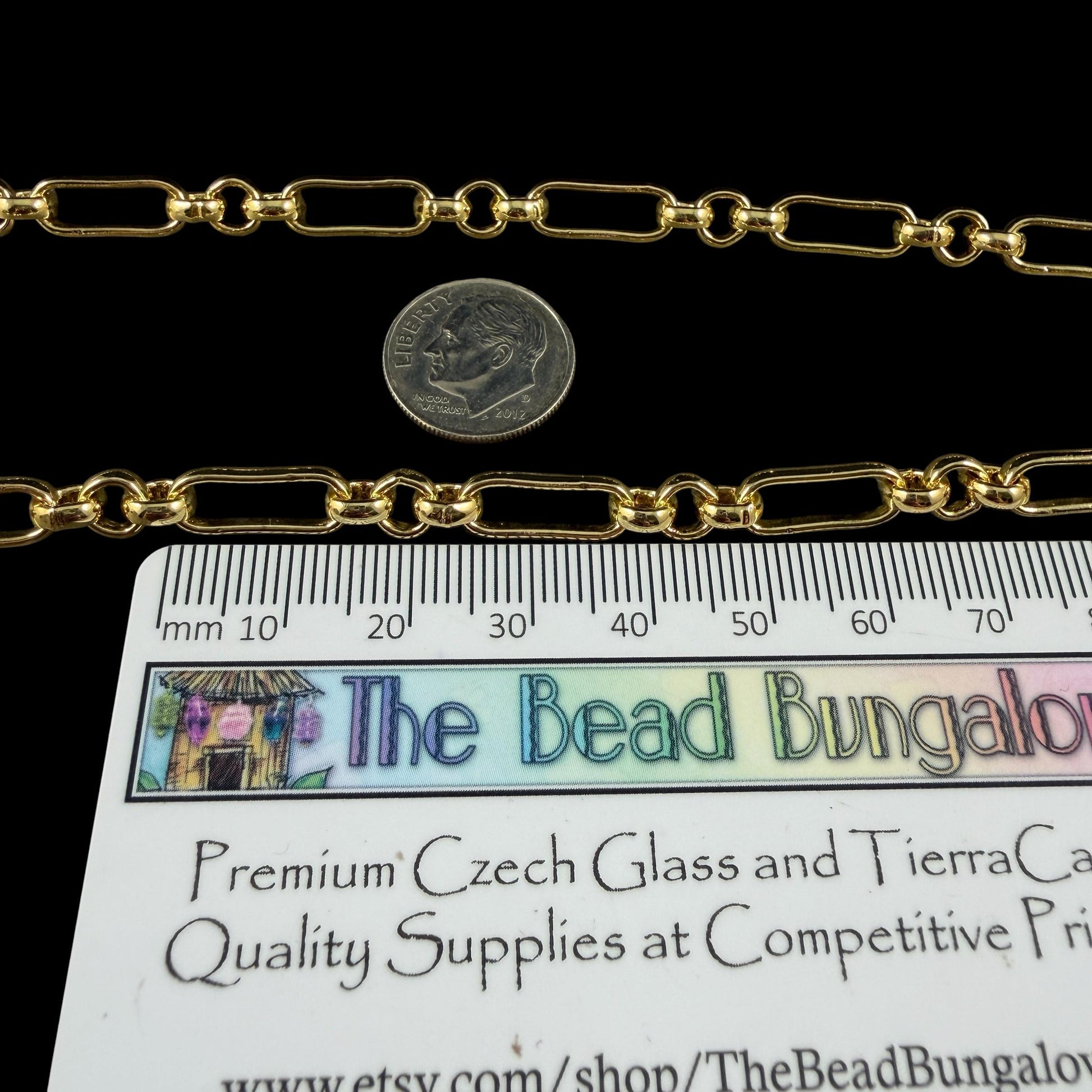 Chain by the Foot - 18k Gold Plated Brass Chain, Soldered Rolo and Oval Links (CHC-G007-06G) * 18" Length