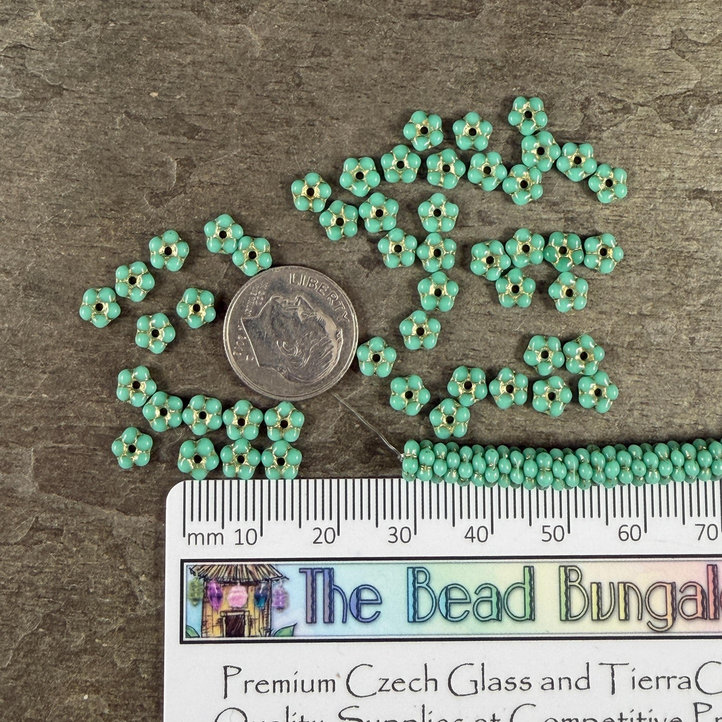 Czech Glass Beads - 5mm Daisy Spacer, Turquoise with Gold Wash (DaisySp5) * Qty. 50