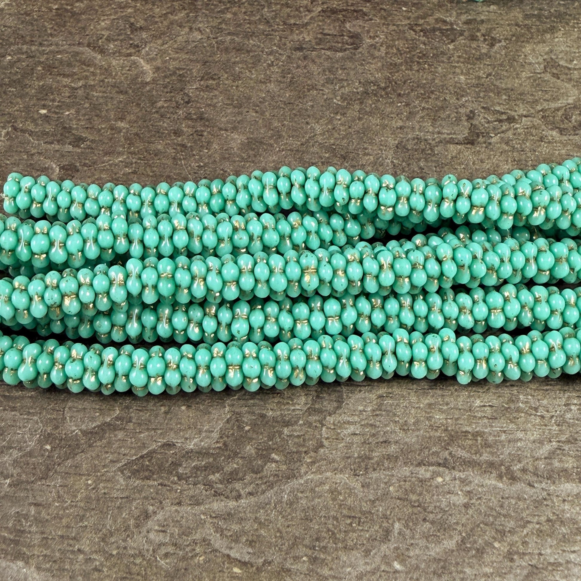 Czech Glass Beads - 5mm Daisy Spacer, Turquoise with Gold Wash (DaisySp5) * Qty. 50