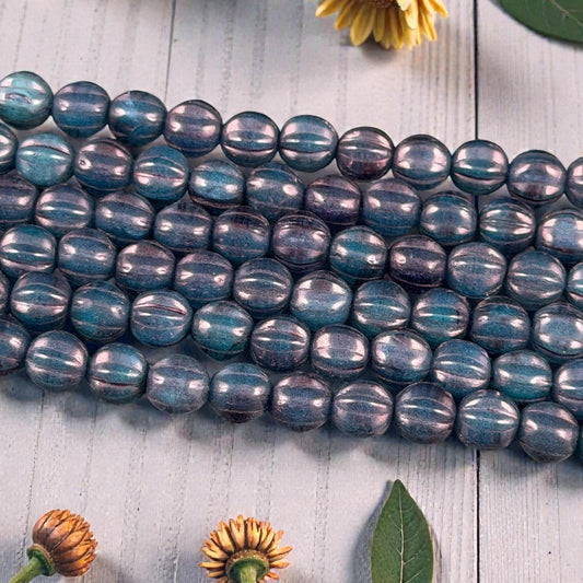 Czech Glass, 6mm Melon, Midnight Blue with Indigo Wash (ML6/87) * Qty. 25