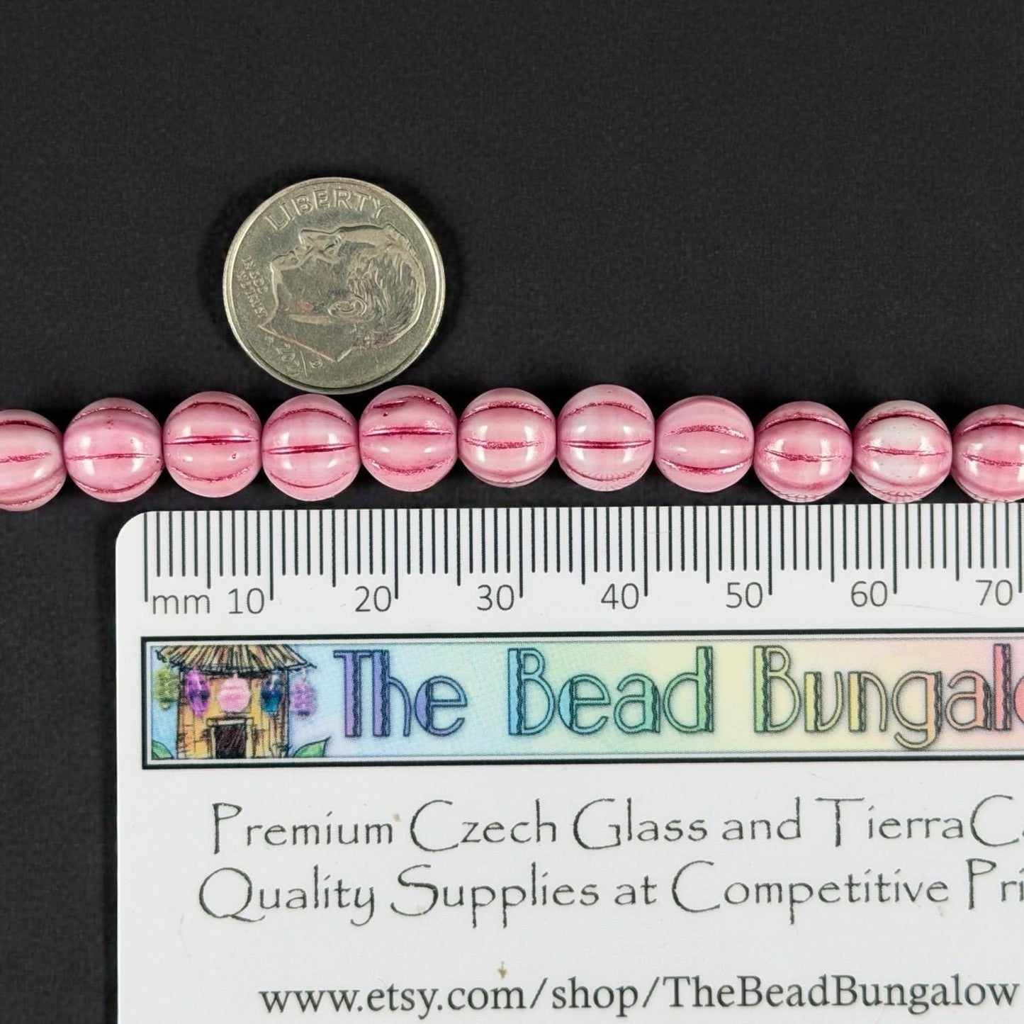 Czech Beads - 8mm Melon, Opaque Pink and White with Fuchsia Pink Wash (ML8/PP) * 15 Beads