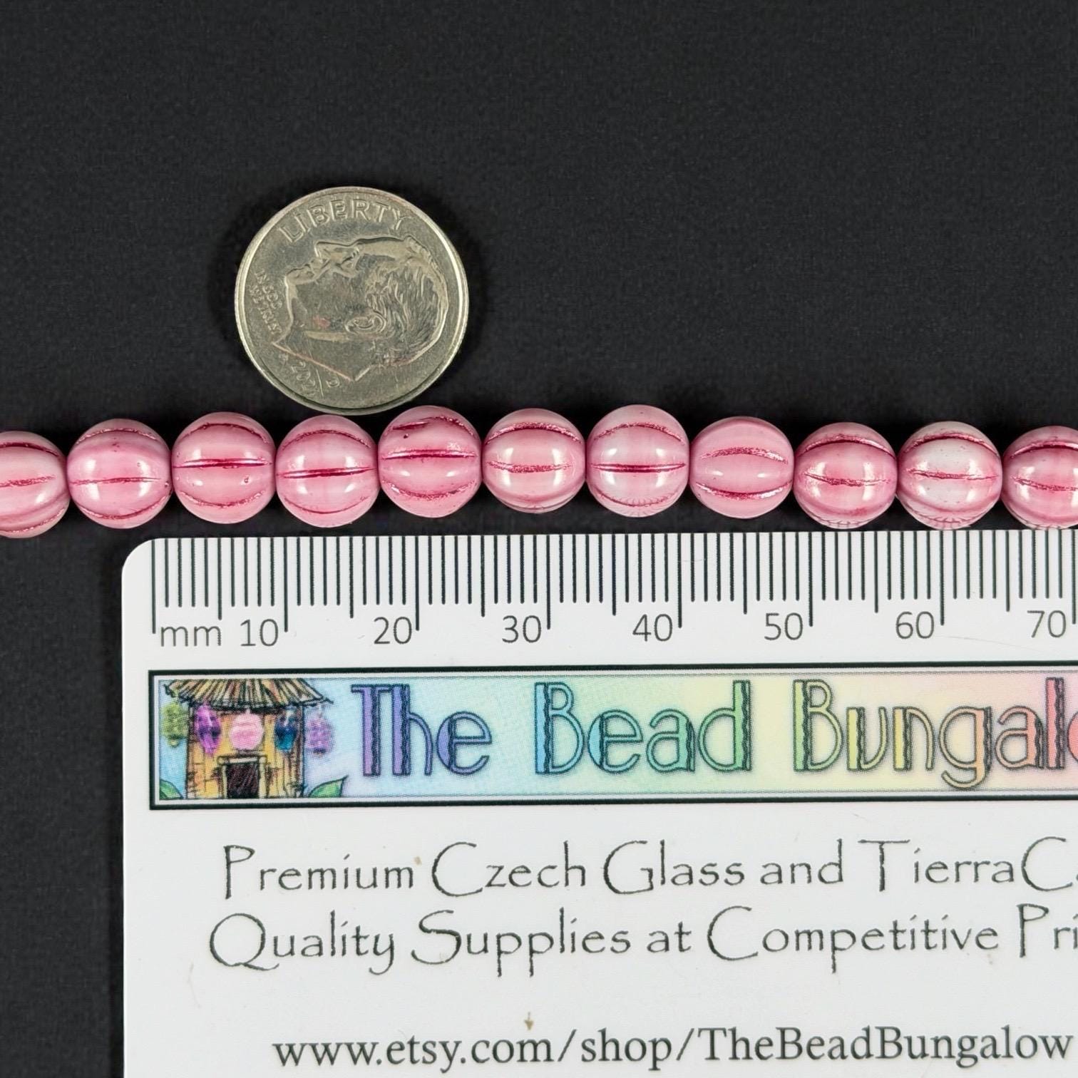 Czech Beads - 8mm Melon, Opaque Pink and White with Fuchsia Pink Wash (ML8/PP) * 15 Beads