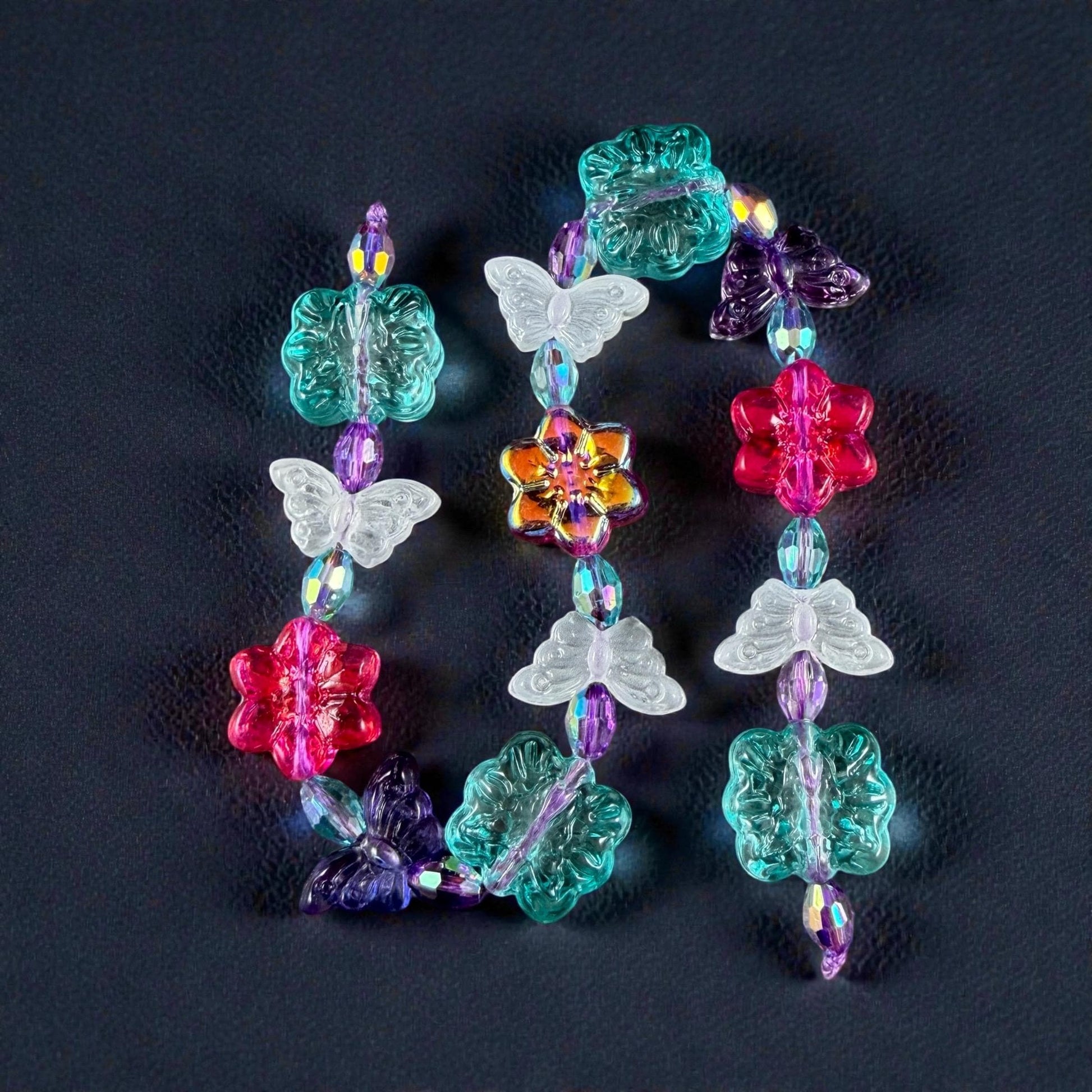 Colorful Flower and Butterfly Bead Mix, Glass Beads, Nature Theme (DZ-525.22) * 8" Strand