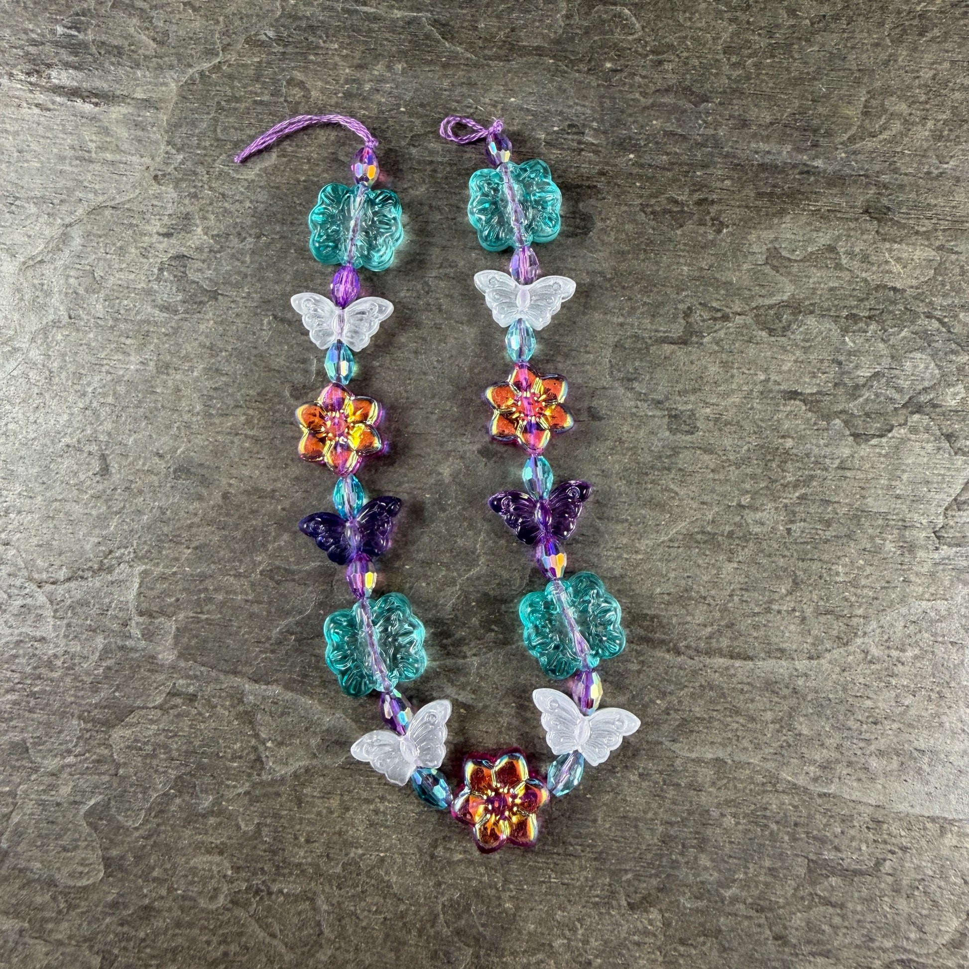 Colorful Flower and Butterfly Bead Mix, Glass Beads, Nature Theme (DZ-525.22) * 8" Strand