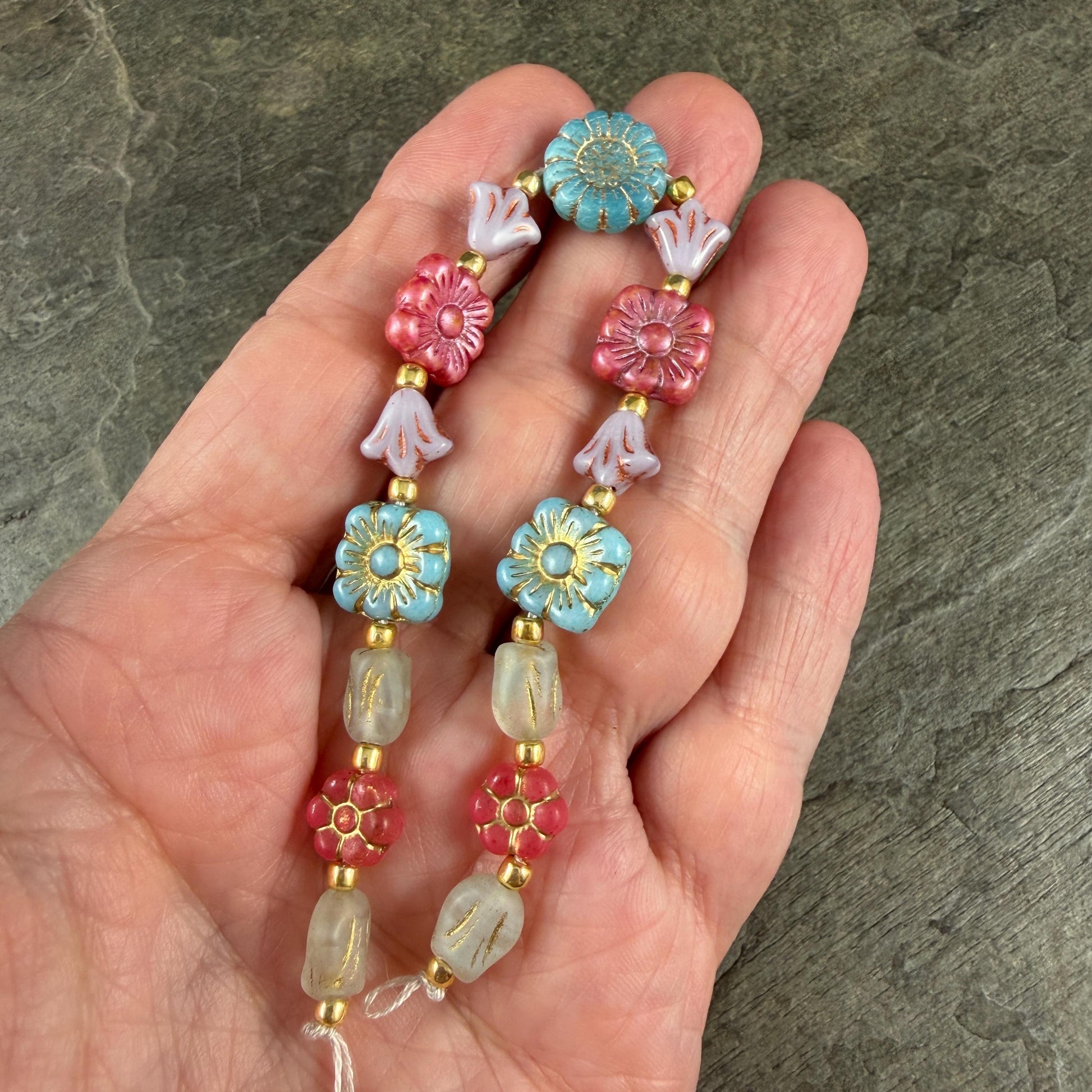 Czech Glass Beads - Soft Pastel Flower Beads, Tiny Blooms (DZ-526.10) - 7" Strand