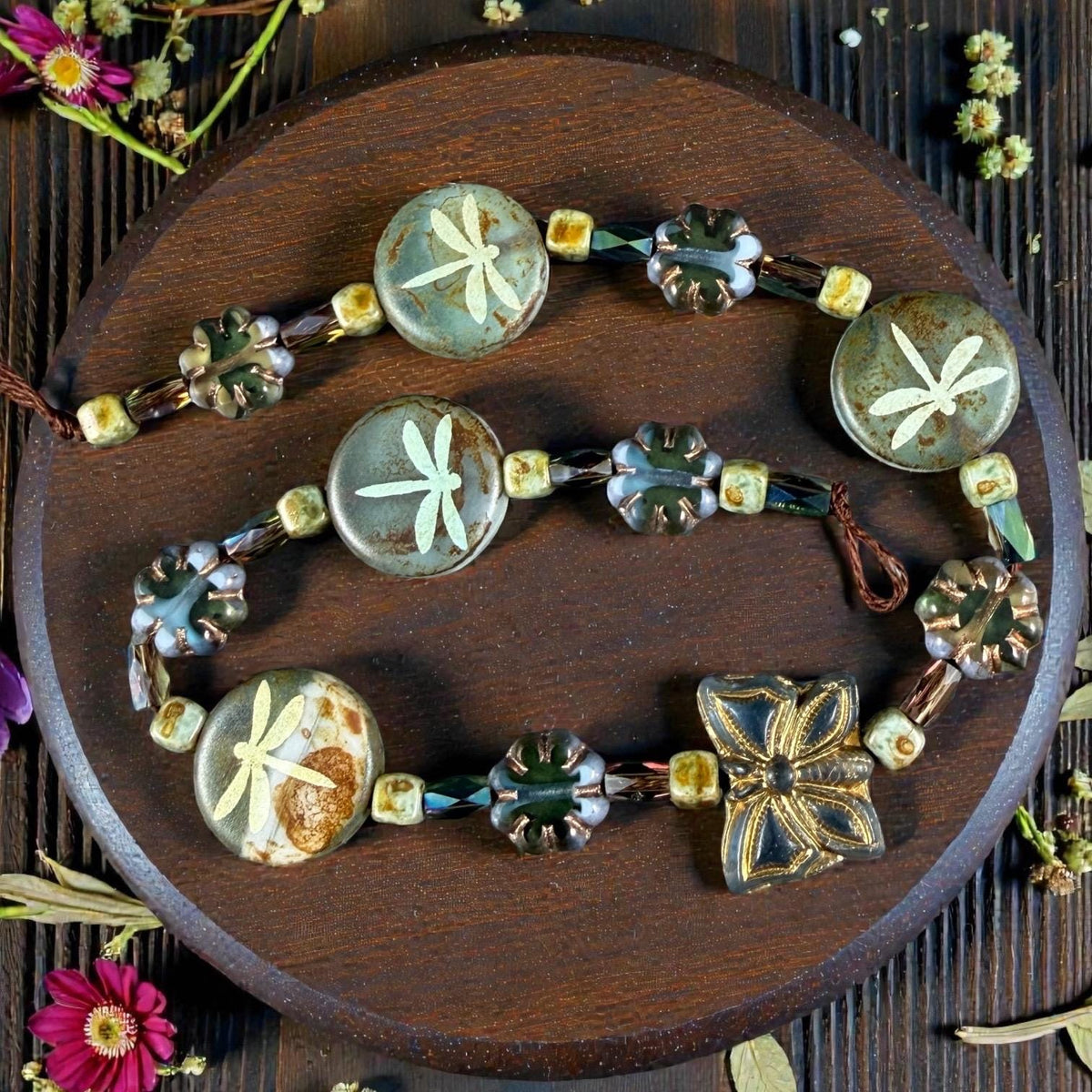 Czech Glass Beads - Nature Theme Dragonfly & Butterfly Bead Mix - DZ526.17 - 9" Strand