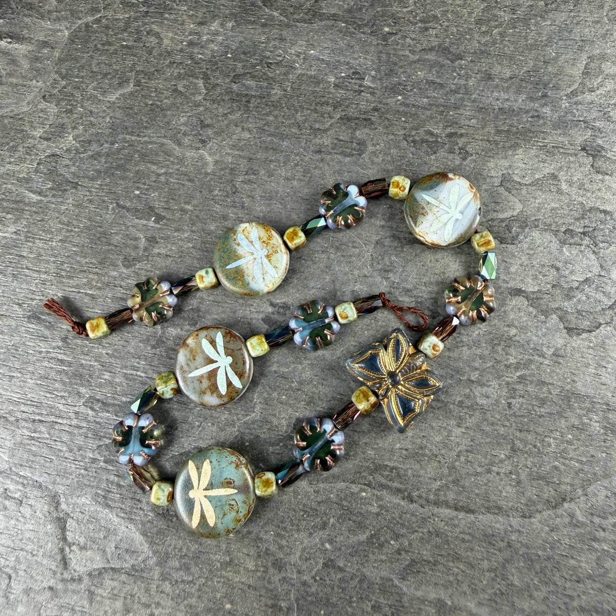 Czech Glass Beads - Nature Theme Dragonfly & Butterfly Bead Mix - DZ526.17 - 9" Strand