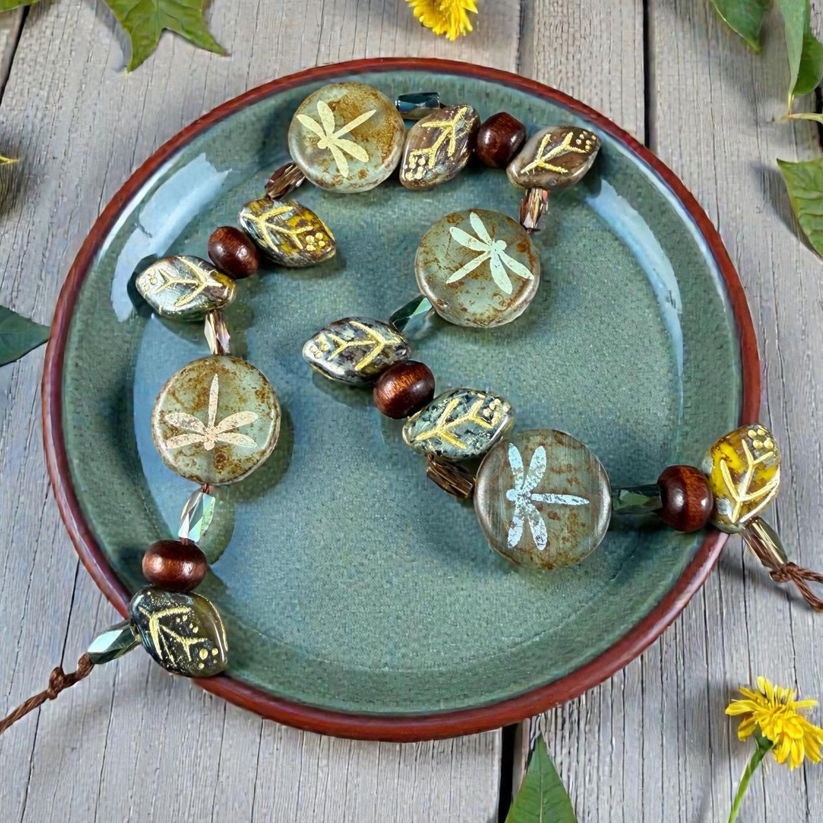 Nature Theme, Czech Glass Beads, Dragonfly Coin Exclusive Mix (DZ526.15) - 7" Strand