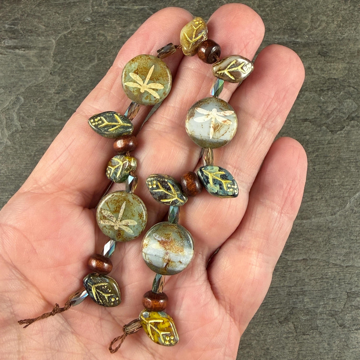 Nature Theme, Czech Glass Beads, Dragonfly Coin Exclusive Mix (DZ526.15) - 7" Strand