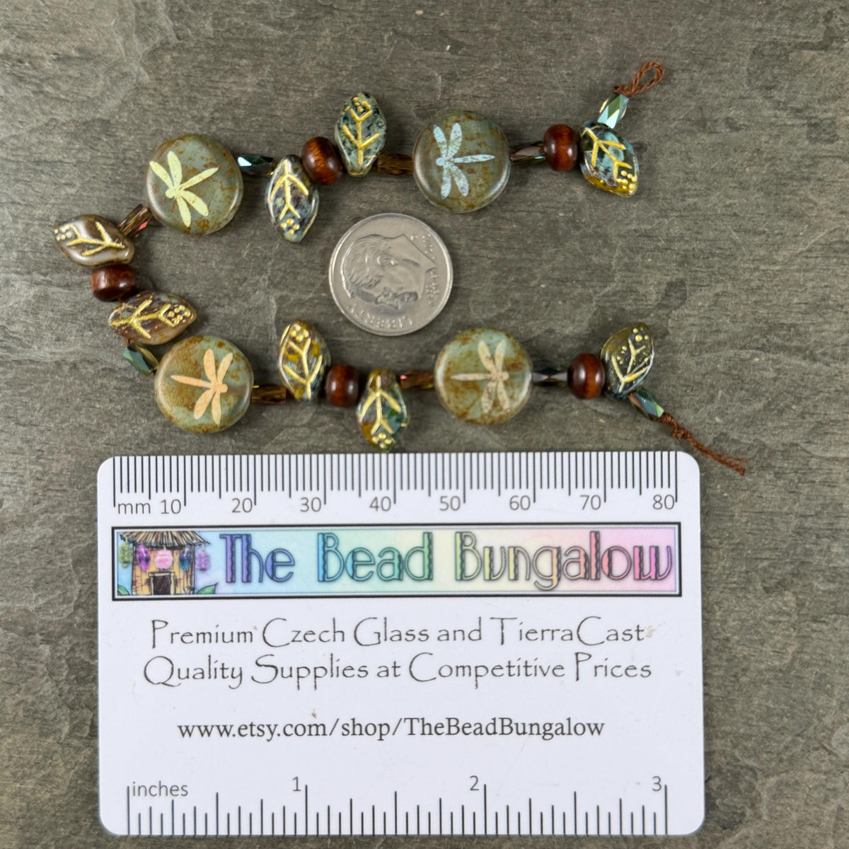 Nature Theme, Czech Glass Beads, Dragonfly Coin Exclusive Mix (DZ526.15) - 7" Strand
