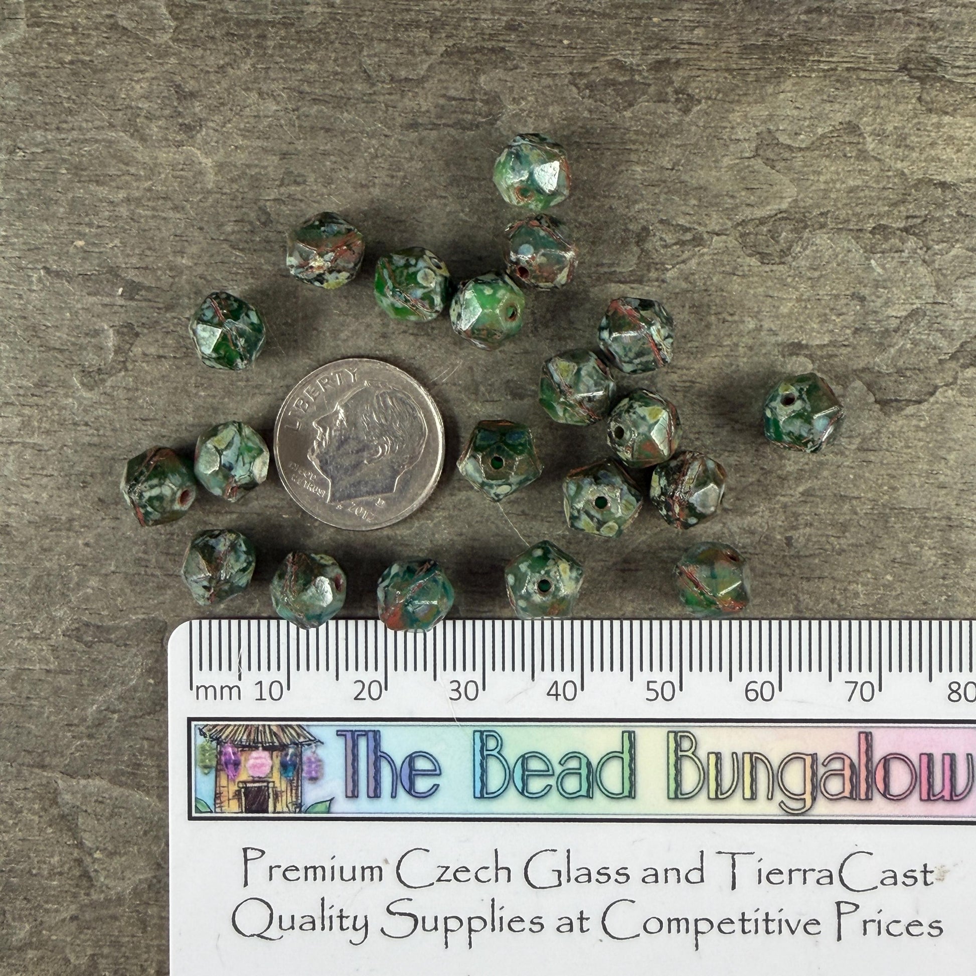 Czech Glass Beads - 8mm English Cut, Emerald and Green Apple Picasso (EC/N-1303B) * Qty. 20