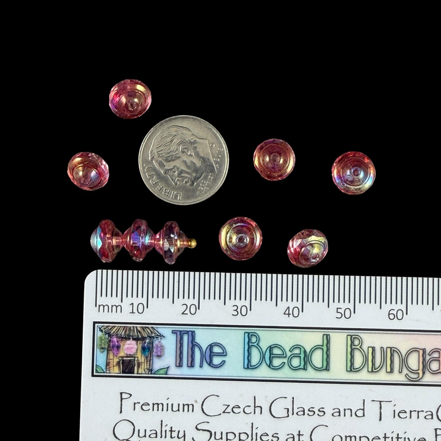 Czech Glass Beads - 6x8mm Faceted Bicone, Clear with Pink Picasso and AB Finishes (SAT/N-0469) * 15 Beads