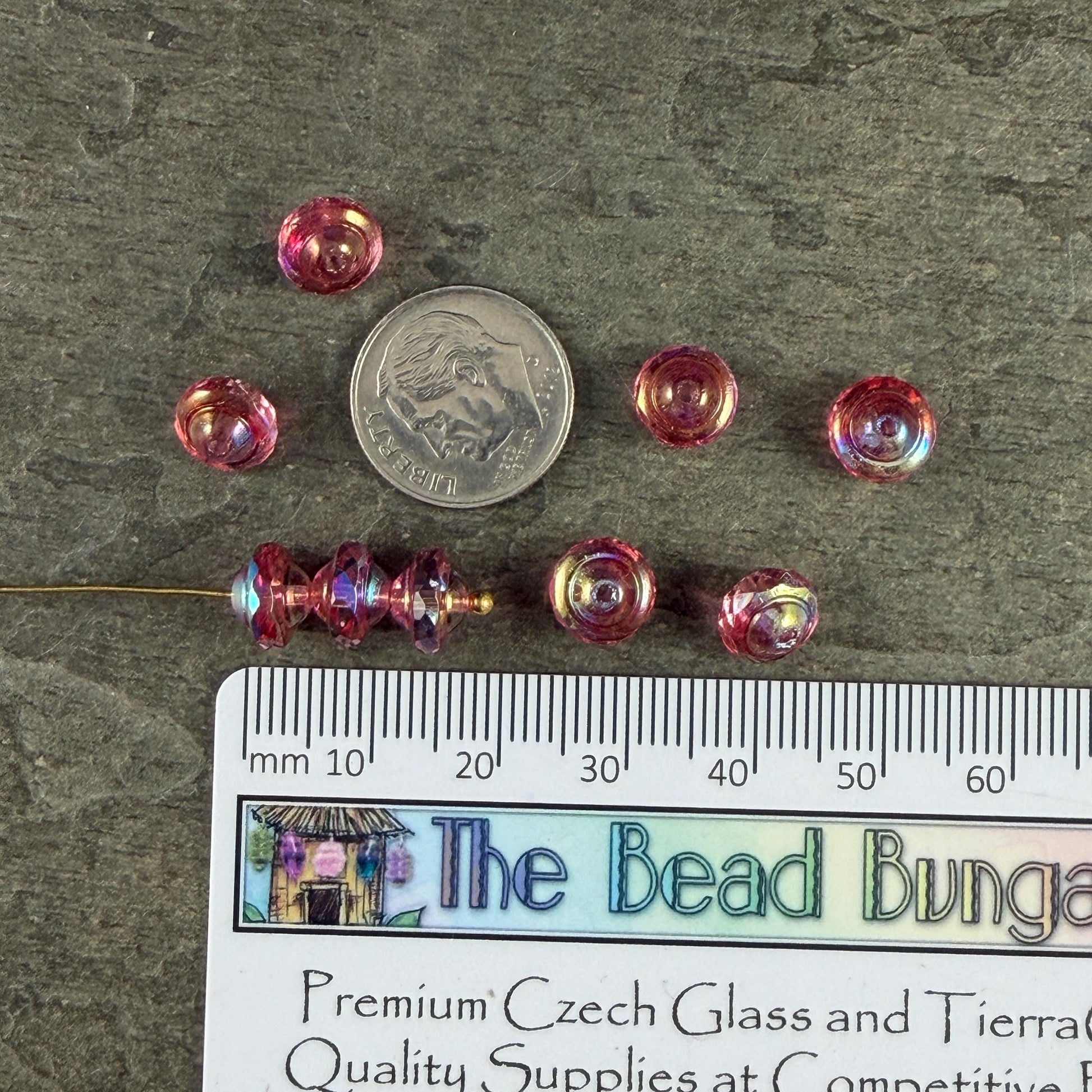 Czech Glass Beads - 6x8mm Faceted Bicone, Clear with Pink Picasso and AB Finishes (SAT/N-0469) * 15 Beads