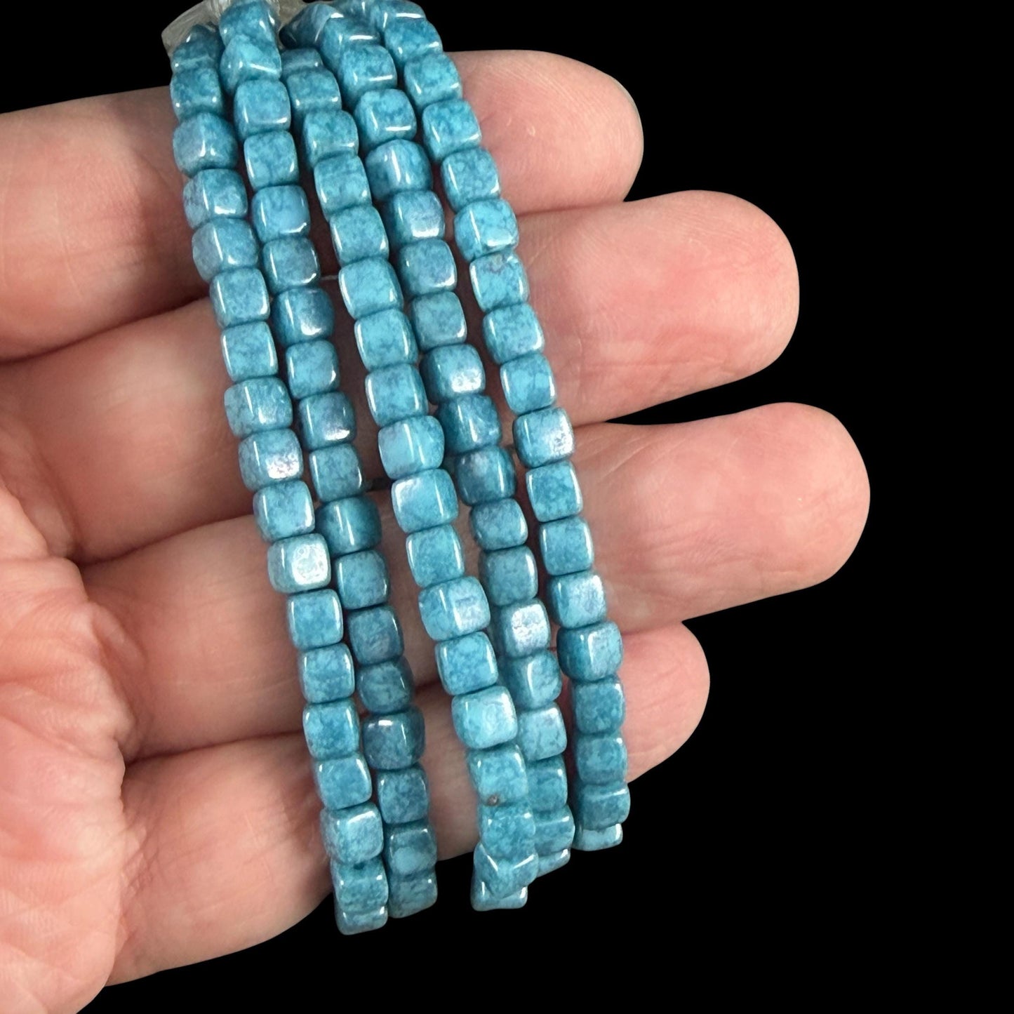 Czech Glass Beads - 4mm Cube, Slate Blue Picasso Luster (CUB/N-0140) * Qty. 40