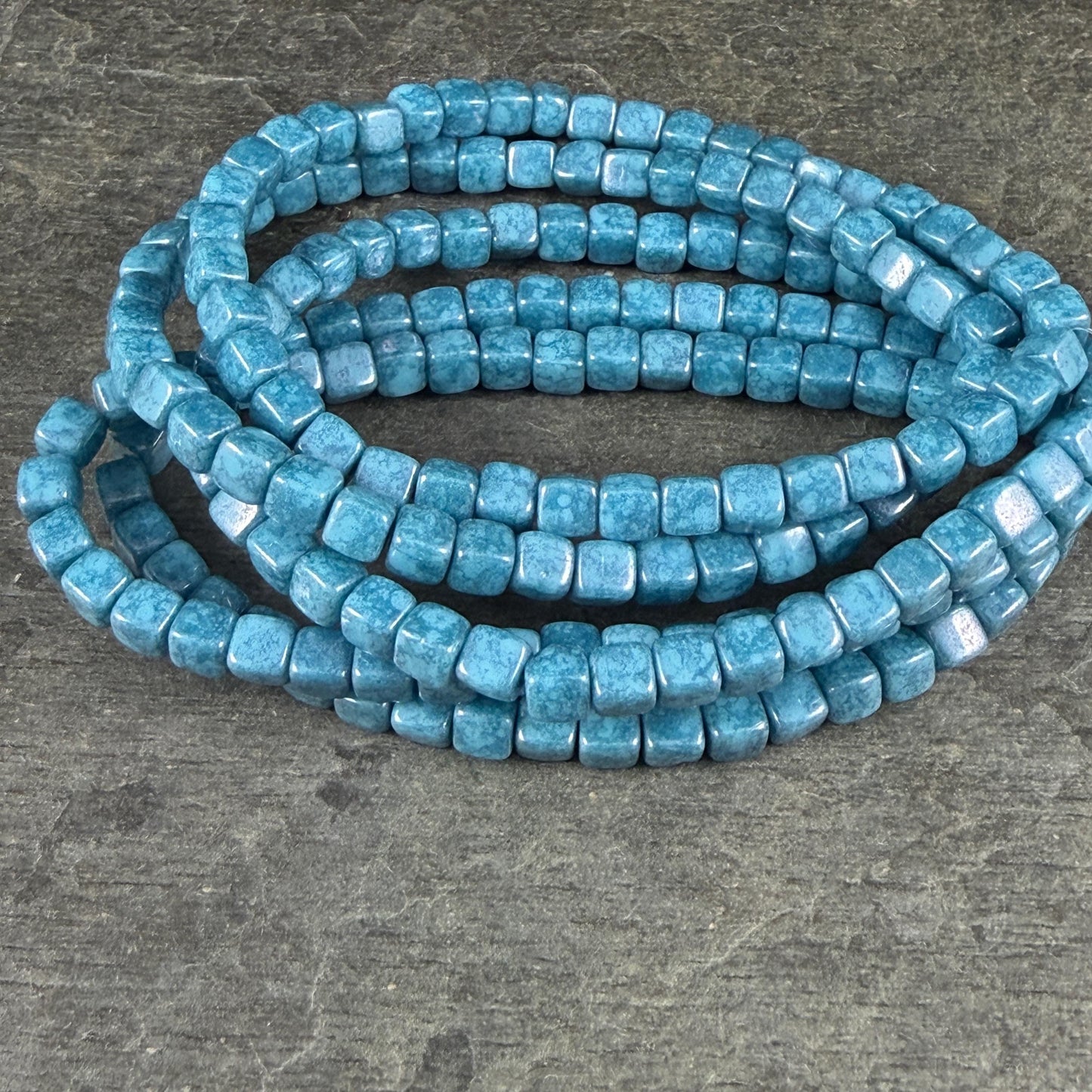 Czech Glass Beads - 4mm Cube, Slate Blue Picasso Luster (CUB/N-0140) * Qty. 40