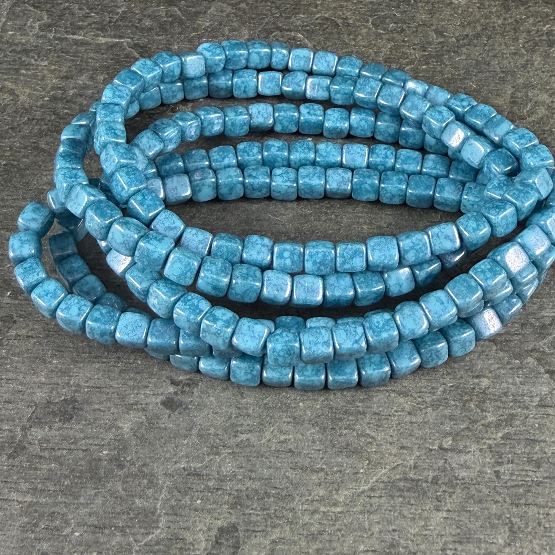 Czech Glass Beads - 4mm Cube, Slate Blue Picasso Luster (CUB/N-0140) * Qty. 40