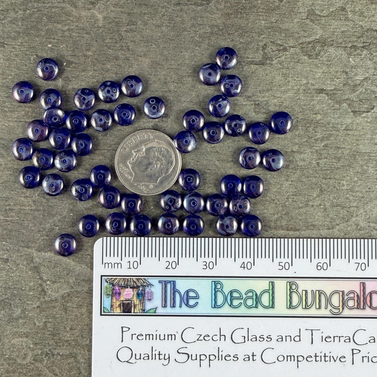 Czech Glass Beads - 6x2mm Heishi Rondelle, Cobalt Blue with Picasso Luster (DSC/N-1243) * Qty. 50