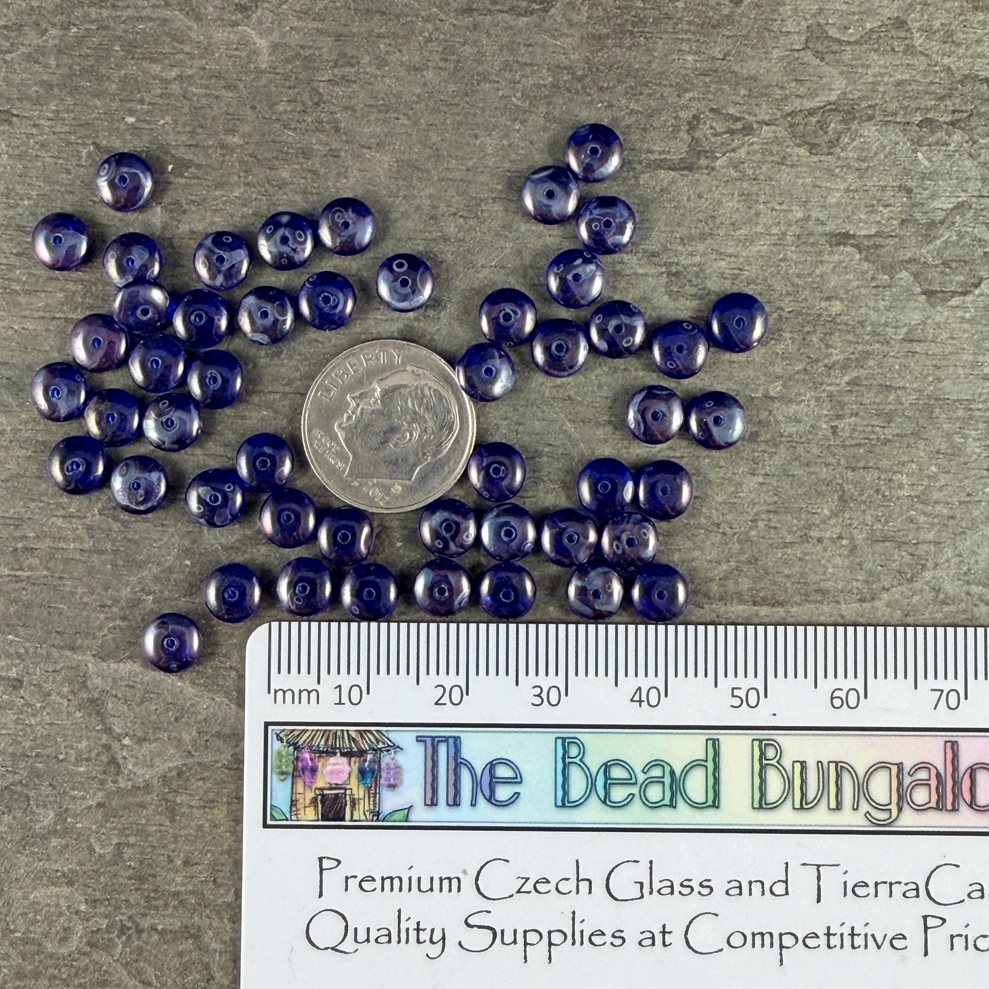 Czech Glass Beads - 6x2mm Heishi Rondelle, Cobalt Blue with Picasso Luster (DSC/N-1243) * Qty. 50