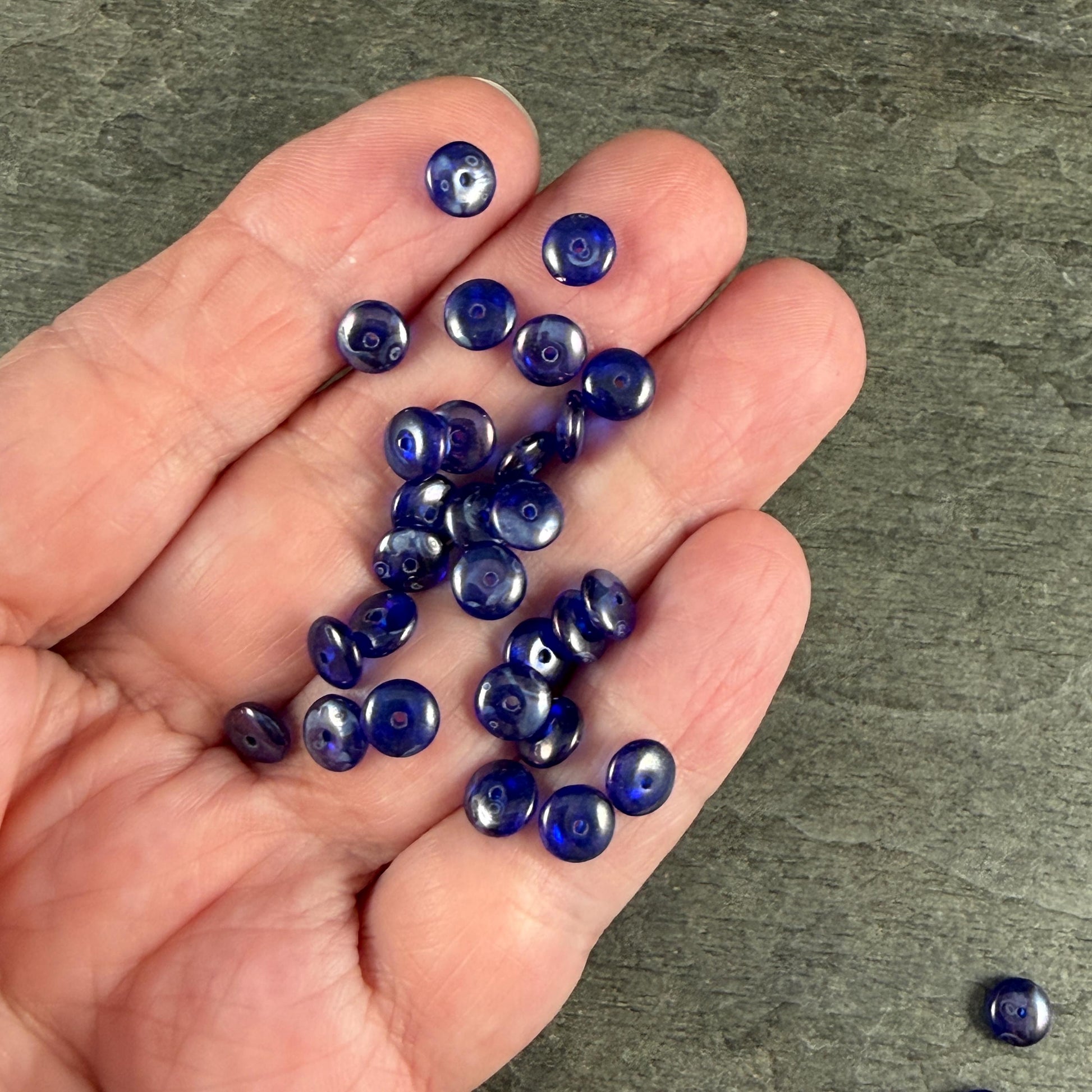Czech Glass Beads - 6x2mm Heishi Rondelle, Cobalt Blue with Picasso Luster (DSC/N-1243) * Qty. 50