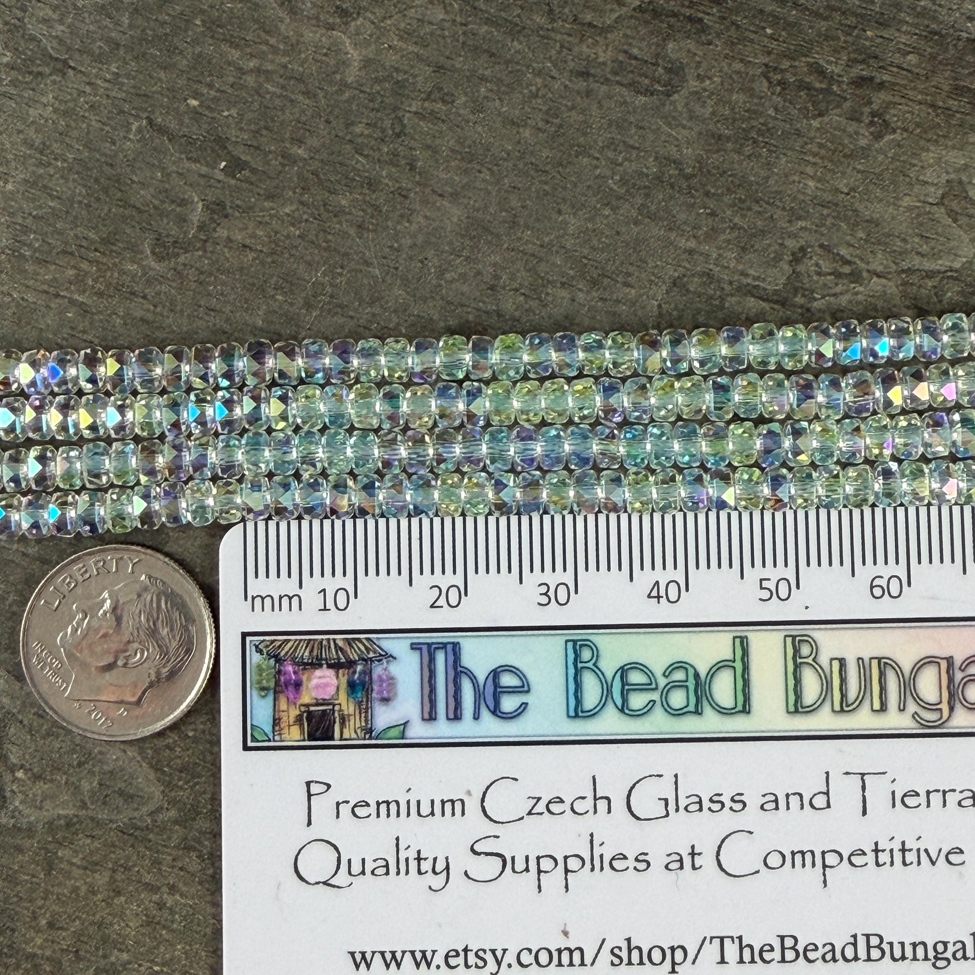 Faceted Glass Beads - 4x2.5mm Heishi Rondelles, Clear with AB Finish (Clear AB) * 7" Strand