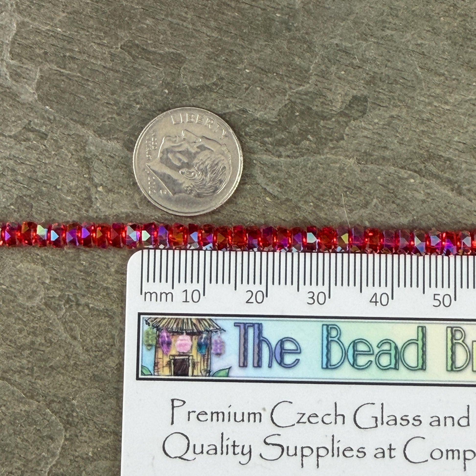 Faceted Glass Beads - 4x2.5mm Heishi Rondelles, Siam AB Transparent Red (Siam-AB) * 7" Strand