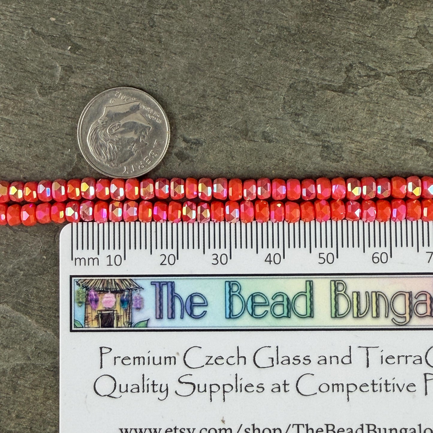 Faceted Glass Beads - 4x2.5mm Heishi Rondelles, Opaque Coral AB (Coral-AB) * 7" Strand