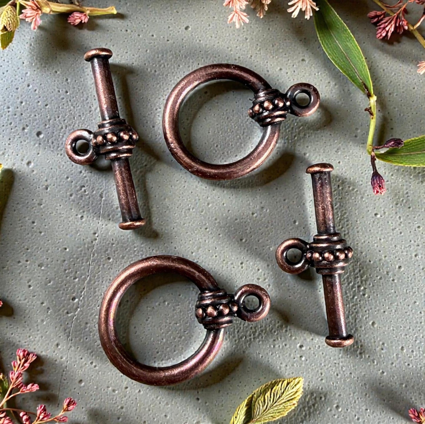TierraCast - Large Beaded Toggle Clasp, Antiqued Copper (PF/943-87d) * Qty. 2