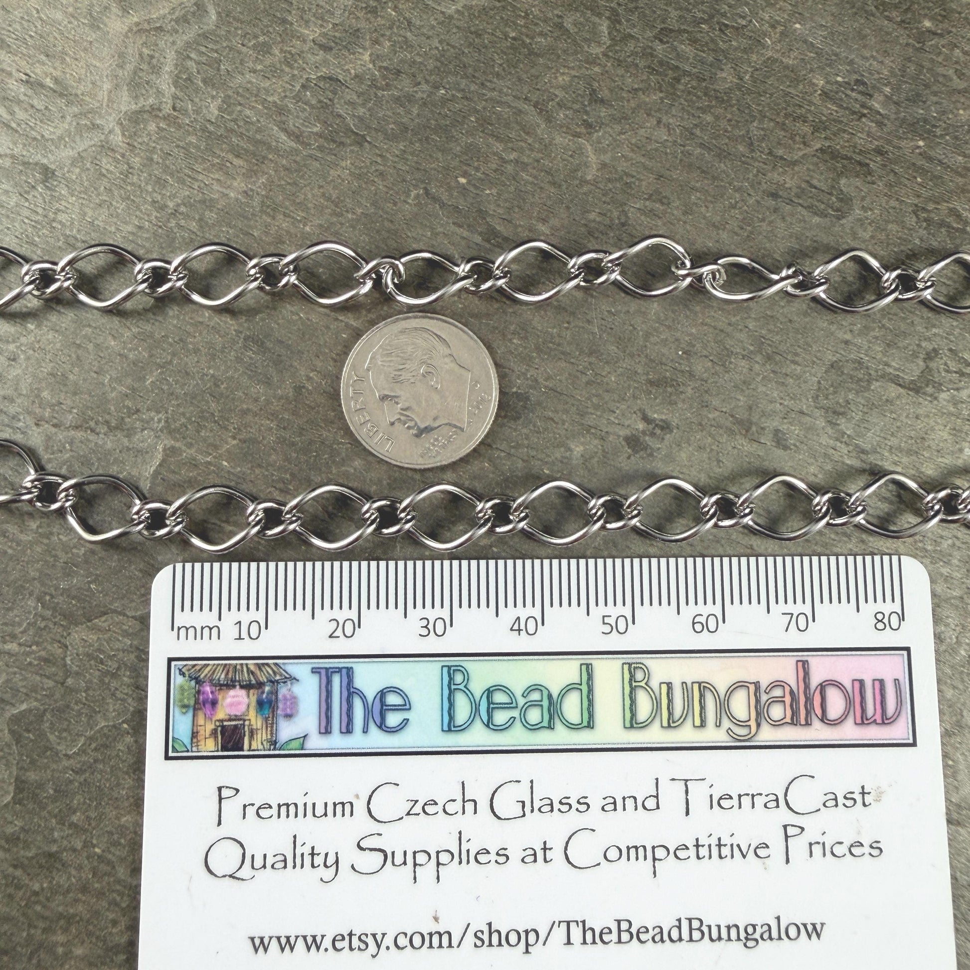 Chain by the Foot - 304 Stainless Steel Figaro Chain, 8x11mm Unwelded Links, Platinum Color (A016-74P-A) * 1 Yard